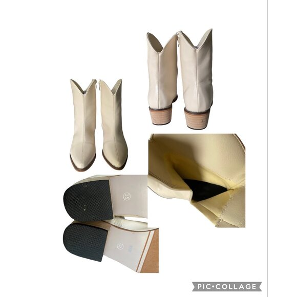 Ankle Bootie Women's Size 35 US 4. 5 Polyurethane Cream Zipper Pointed Toe - Picture 10 of 16